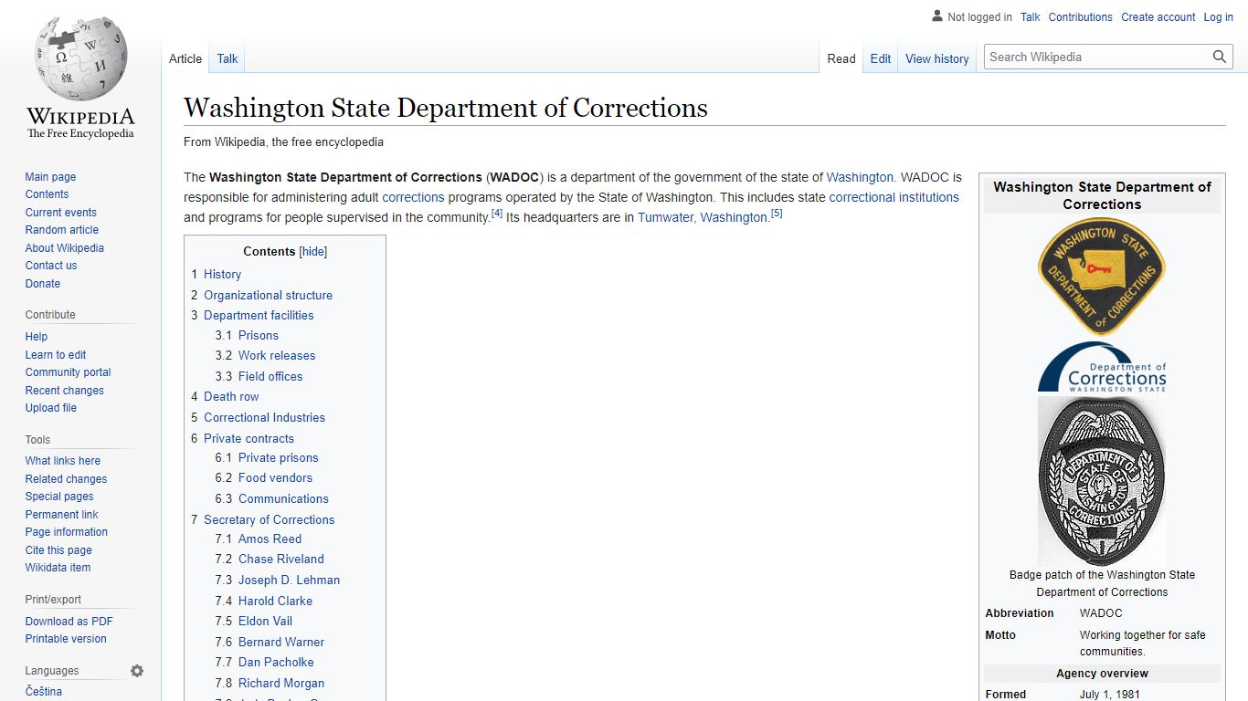 Washington State Department of Corrections - Wikipedia